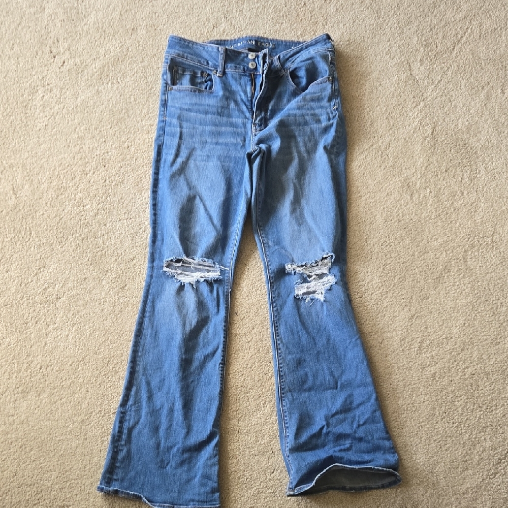 American Eagle Outfitters Flare Distressed Blue Jeans